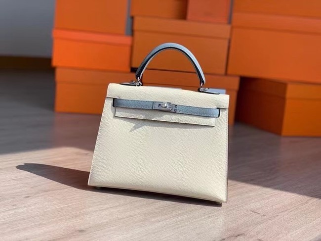 Hermes Original Epsom Leather KEL2578 cream&sky blue