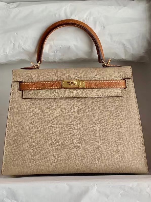 Hermes Original Epsom Leather KEL2578 light grey&brown