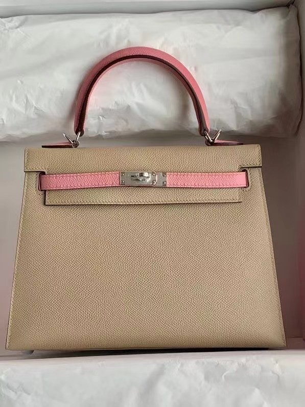 Hermes Original Epsom Leather KEL2578 light grey&pink