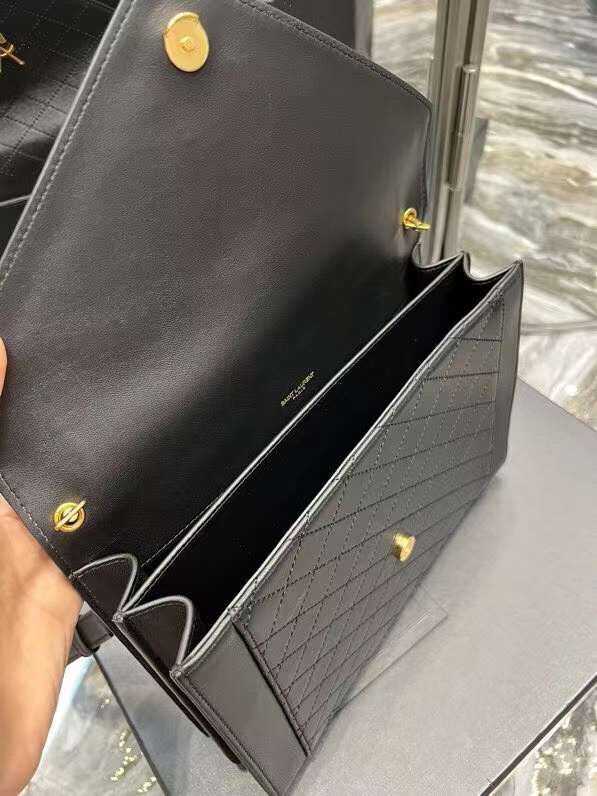 Yves Saint Laurent Calfskin Leather Shoulder Bag Y568893 black