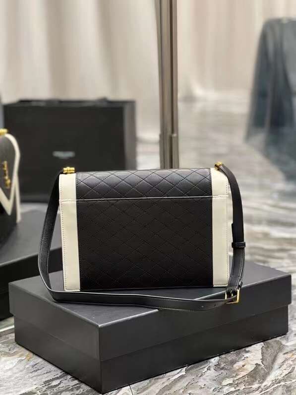Yves Saint Laurent Calfskin Leather Shoulder Bag Y568893 black&white