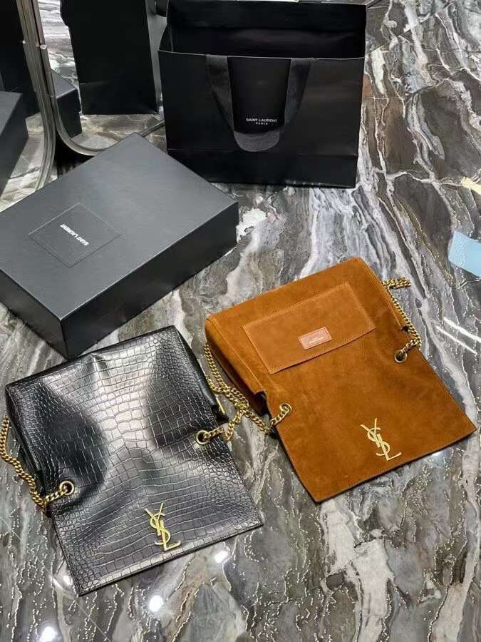 Yves Saint Laurent Calfskin Leather Shoulder Bag Y583804 black&brown