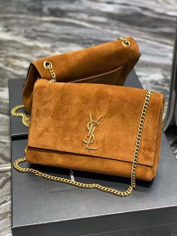Yves Saint Laurent Calfskin Leather Shoulder Bag Y583804 black&brown