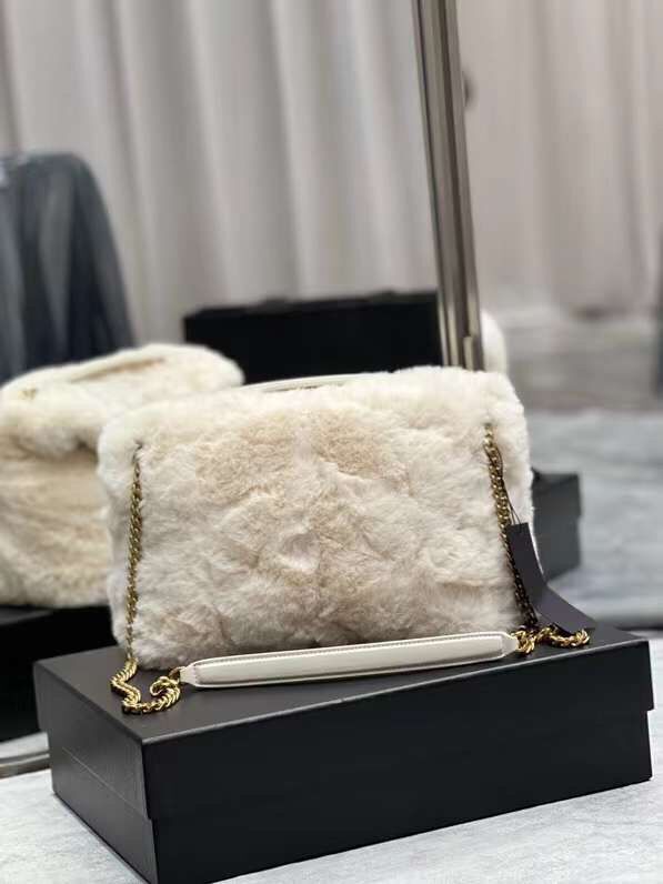 Yves Saint Laurent PUFFER BAG IN MERINO SHEARLING AND LAMBSKIN Y597476 white