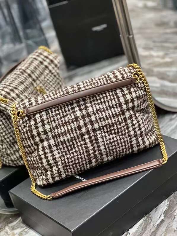 Yves Saint Laurent PUFFER BAG IN CHECKED TWEED AND LAMBSKIN 172682 BEIGE