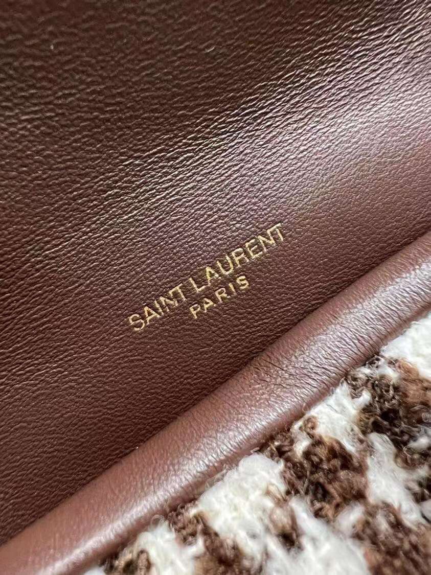 Yves Saint Laurent PUFFER SMALL BAG IN CHECKED TWEED AND LAMBSKIN Y597476 BEIGE