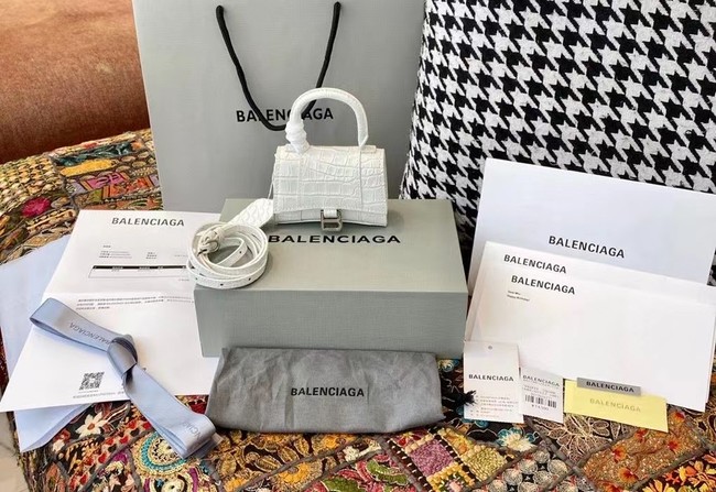 Balenciaga WOMENS HOURGLASS MINI TOP HANDLE BAG M8000 WHITE