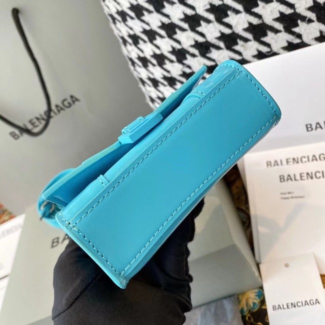 Balenciaga WOMENS HOURGLASS MINI TOP HANDLE BAG shiny box calfskin M8000 blue