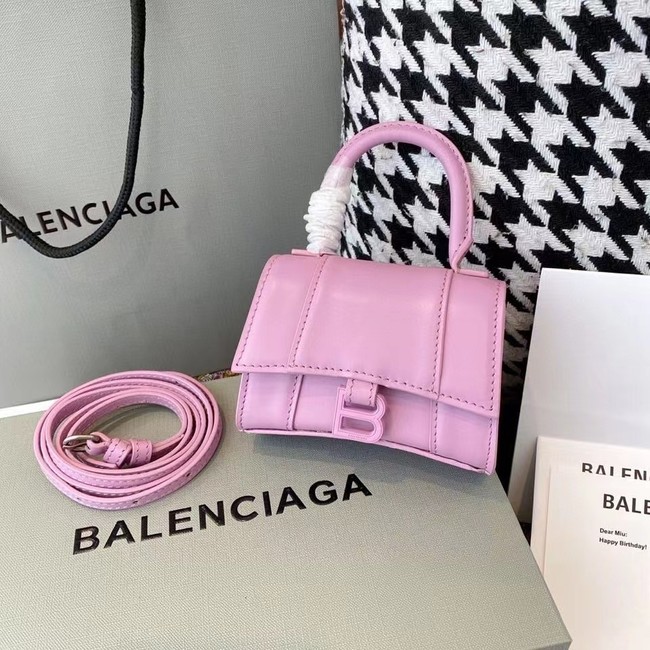 Balenciaga WOMENS HOURGLASS MINI TOP HANDLE BAG shiny box calfskin M8000 pink