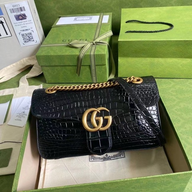 Gucci GG Marmont crocodile small shoulder bag 443497 black