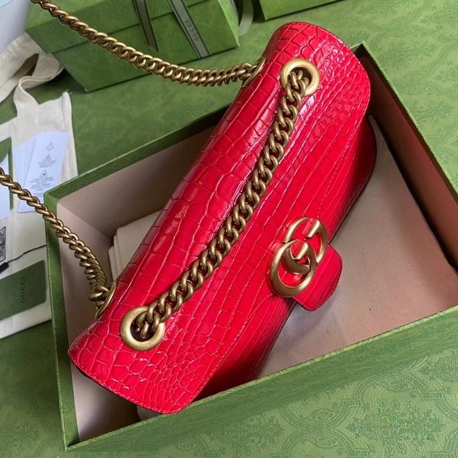 Gucci GG Marmont crocodile small shoulder bag 443497 red