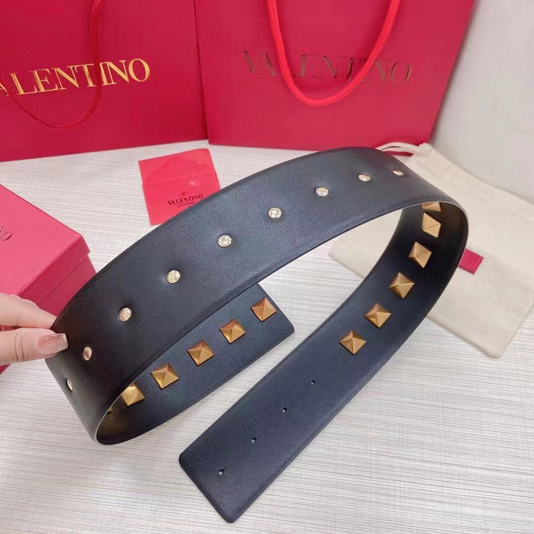 Valentino Original Calf Leather Belt 7.0CM V96788 Black