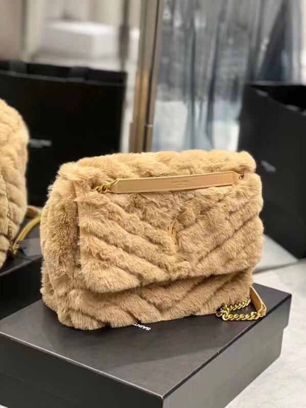 Yves Saint Laurent PUFFER BAG IN Rabbit fur Y653155 NATURAL BEIGE