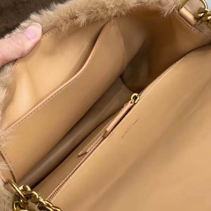 Yves Saint Laurent PUFFER BAG IN Rabbit fur Y653155 NATURAL BEIGE