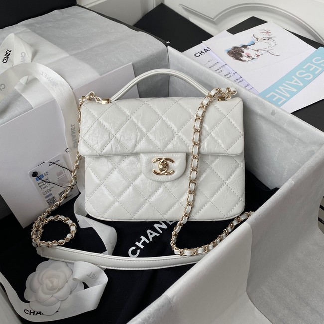 CHANEL Calfskin Flap Shoulder Bag AS2892 white