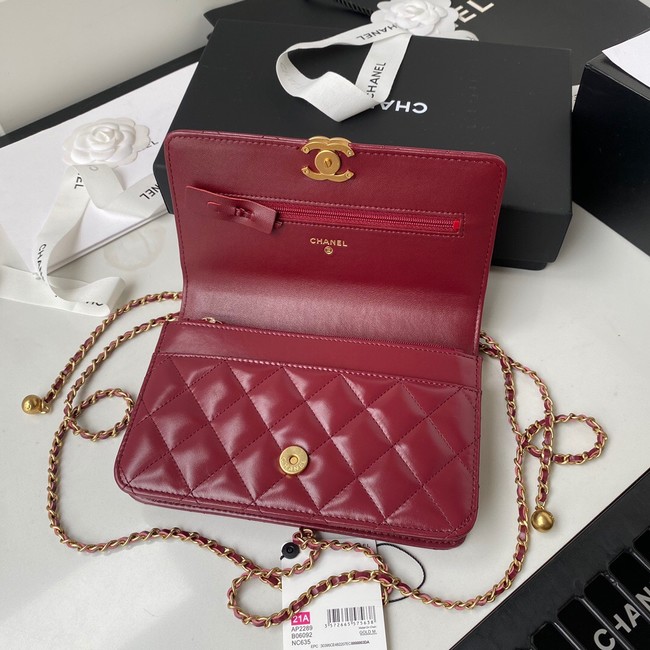 CHANEL Lambskin Flap Shoulder Bag AP2289 red