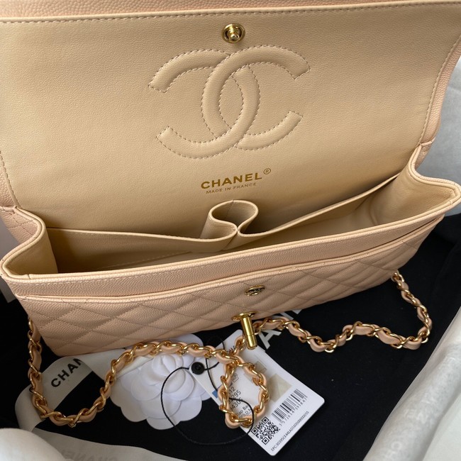 Chanel Flap Shoulder Bag Grained Calfskin A01112 gold-Tone Metal Apricot