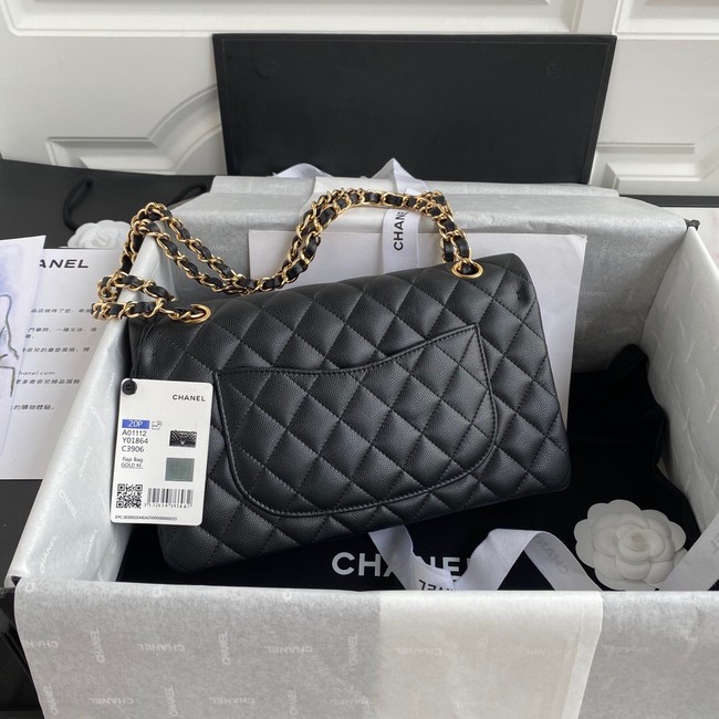 Chanel Flap Shoulder Bag Grained Calfskin A01112 gold-Tone Metal black