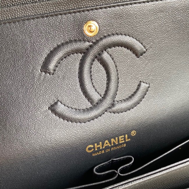 Chanel Flap Shoulder Bag Grained Calfskin A01112 gold-Tone Metal black