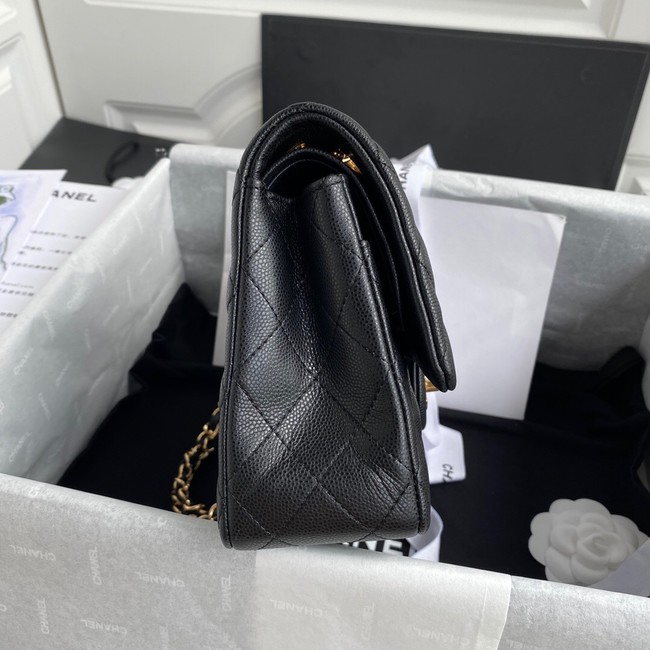 Chanel Flap Shoulder Bag Grained Caviar Leather A01112 gold-Tone Metal black
