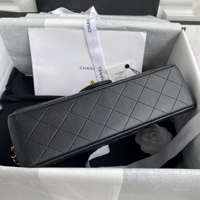 Chanel Flap Shoulder Bag Grained Calfskin A01112 gold-Tone Metal black
