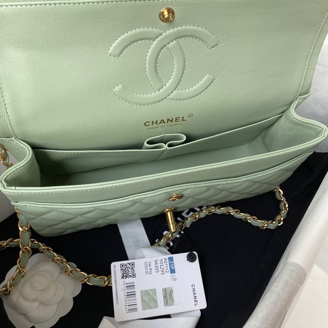 Chanel Flap Shoulder Bag Grained Calfskin A01112 gold-Tone Metal green