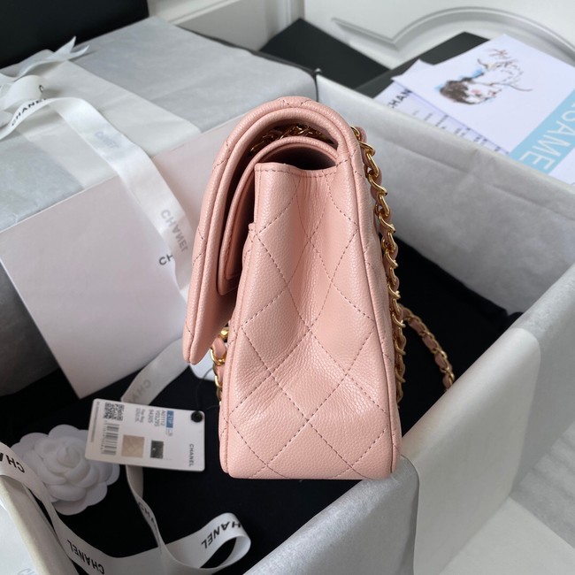 Chanel Flap Shoulder Bag Grained Calfskin A01112 gold-Tone Metal pink