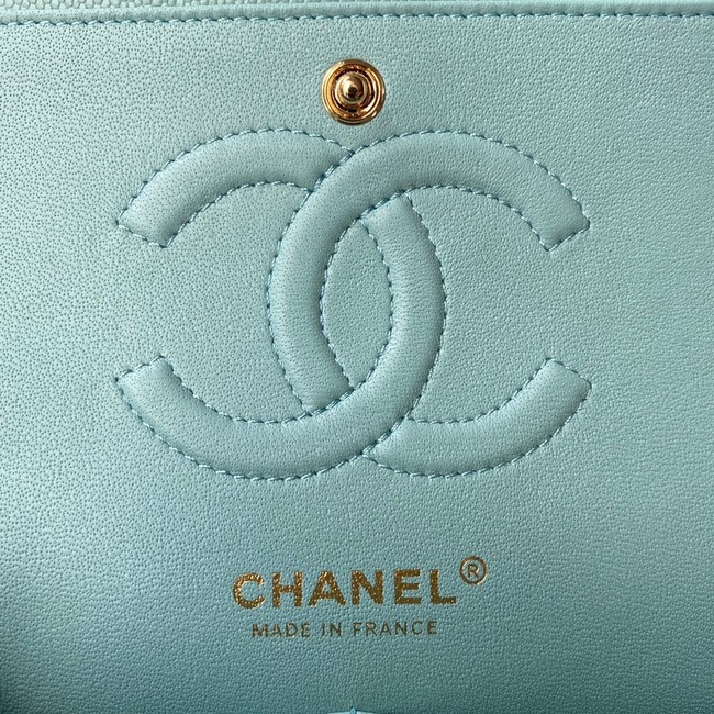 Chanel Flap Shoulder Bag Grained Calfskin A01112 gold-Tone Metal sky blue