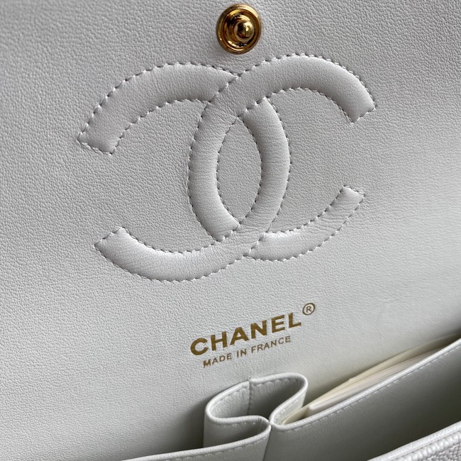 Chanel Flap Shoulder Bag Grained Calfskin A01112  gold-Tone Metal white
