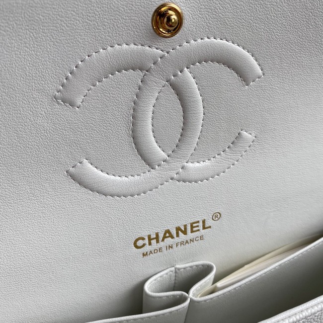 Chanel Flap Shoulder Bag Grained Caviar A01112  gold-Tone Metal white