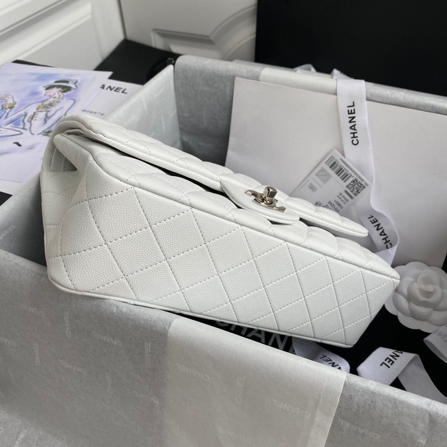 Chanel Flap Shoulder Bag Grained Calfskin A01112 silver-Tone Metal white