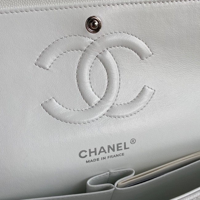 Chanel Flap Shoulder Bag Grained Calfskin A01112 silver-Tone Metal white