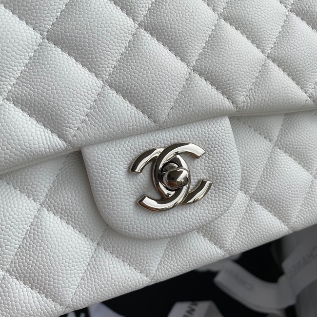 Chanel Flap Shoulder Bag Grained Calfskin A01112 silver-Tone Metal white