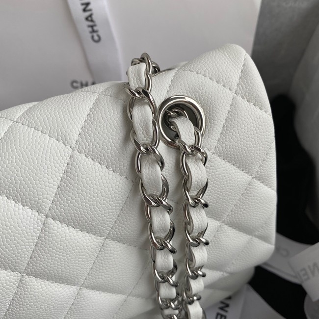 Chanel Flap Shoulder Bag Grained Calfskin A01112 silver-Tone Metal white