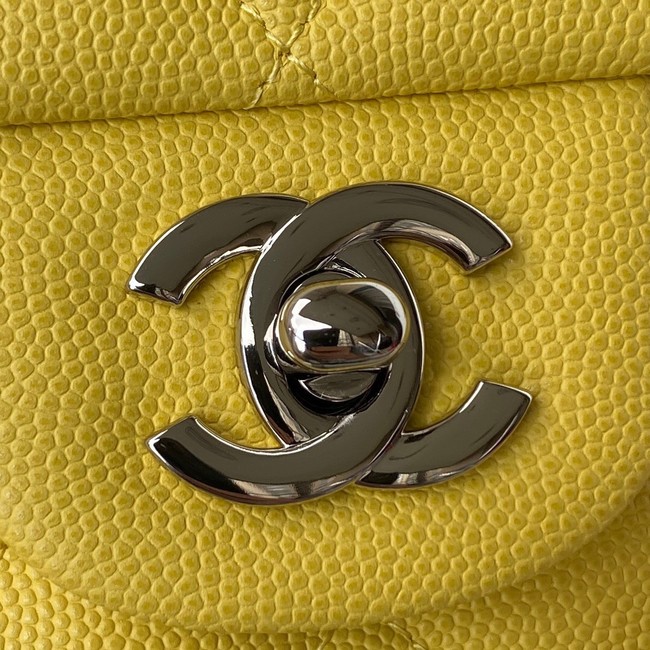 Chanel Flap Shoulder Bag Grained Calfskin A01112 silver-Tone Metal yellow