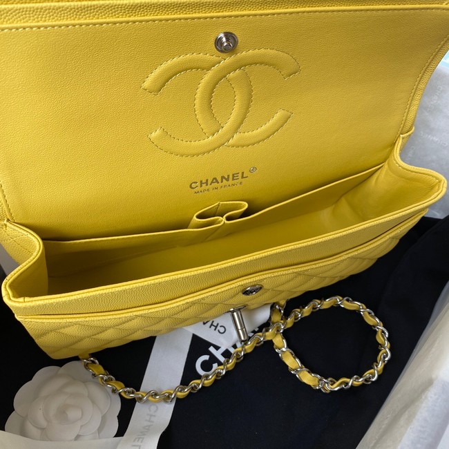 Chanel Flap Shoulder Bag Grained Calfskin A01112 silver-Tone Metal yellow