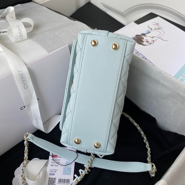 Chanel flap bag with top handle Grained Calfskin gold-Tone Metal AS2215 light blue