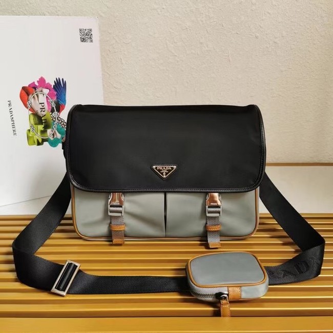 Prada Re-Nylon and Saffiano leather shoulder bag 2XD770 black&gray