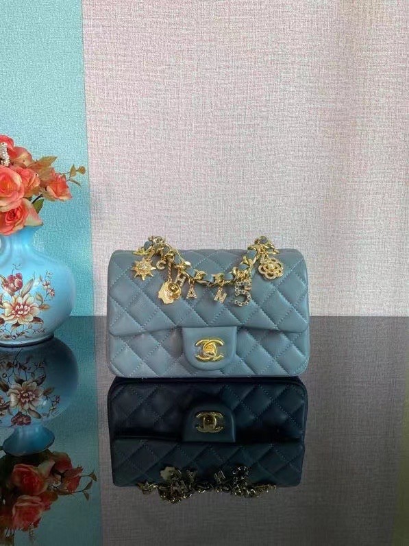 Chanel Classic Flap Shoulder Bag Original Sheepskin leather AS2326 blue