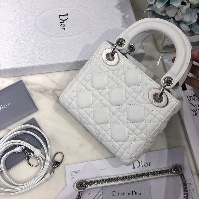 MINI LADY DIOR BAG Lambskin M0566OW white&silver