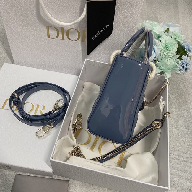 MINI LADY DIOR BAG Patent Cannage Calfskin M0566OW Blue&gold