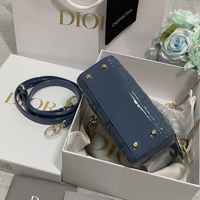 MINI LADY DIOR BAG Patent Cannage Calfskin M0566OW Blue&gold