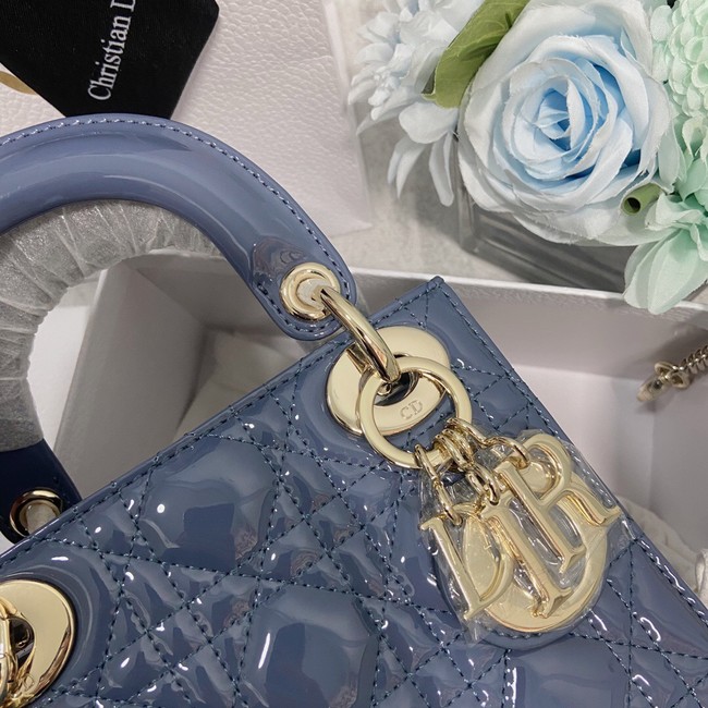 MINI LADY DIOR BAG Patent Cannage Calfskin M0566OW Blue&gold