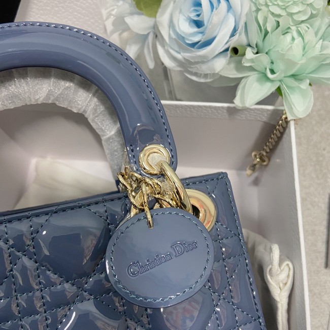 MINI LADY DIOR BAG Patent Cannage Calfskin M0566OW sky Blue&gold