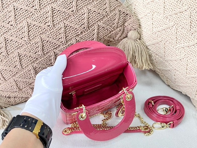 MINI LADY DIOR BAG rose Patent Cannage Calfskin M0566OW gold Hardware