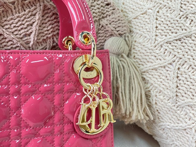 MINI LADY DIOR BAG rose Patent Cannage Calfskin M0566OW gold Hardware