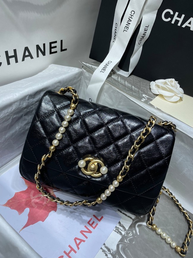 Chanel SMALL FLAP BAG Calfskin Imitation Pearls & Gold-Tone Metal AS3001 black