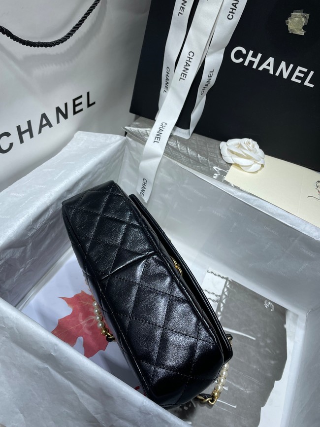 Chanel SMALL FLAP BAG Calfskin Imitation Pearls & Gold-Tone Metal AS3001 black