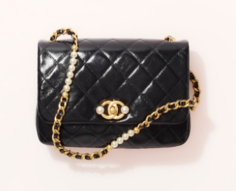 Chanel SMALL FLAP BAG Calfskin Imitation Pearls & Gold-Tone Metal AS3001 black