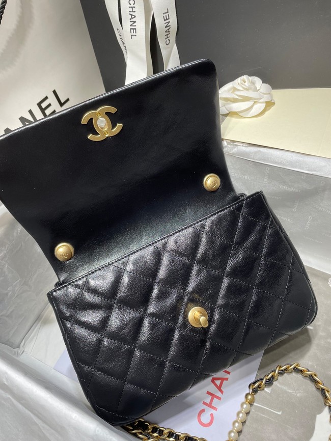 Chanel SMALL FLAP BAG Calfskin Imitation Pearls & Gold-Tone Metal AS3001 black